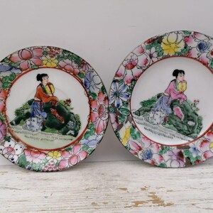 Vintage Chinese bordenset met duizend bloemenmotief (5,5" en 6"), handbeschilderde Aziatische borden, zeldzame bloemenborden, Aziatisch keukengerei