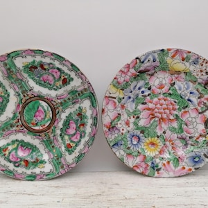 Vintage 7&quot; Chinese Rose Medallion Oriental plates, Rose Familie Chinese plates, plates Chinese, Rare Colllectible plates