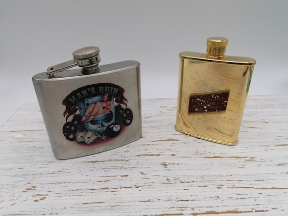 Frasco metálico de bolsillo, contenedor de whisky, botella antigua de metal para alcohol o agua, botella de metal color plata y oro. - México