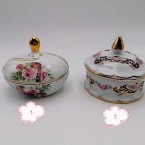 Porcelain Jewelry Box,  Portuguese Porcelain, Oval Lidded Jewelry Flower Box, Flower Decorated Trinket Box, Collectible Gift, Mother&#39;s Gift