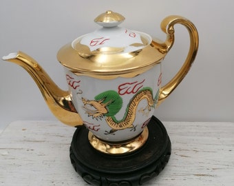 Vintage  Big Teapot with dragon and Phoenix , Lucky big Teapot, Hand-painted  Teapot, Oriental Decor Teapot