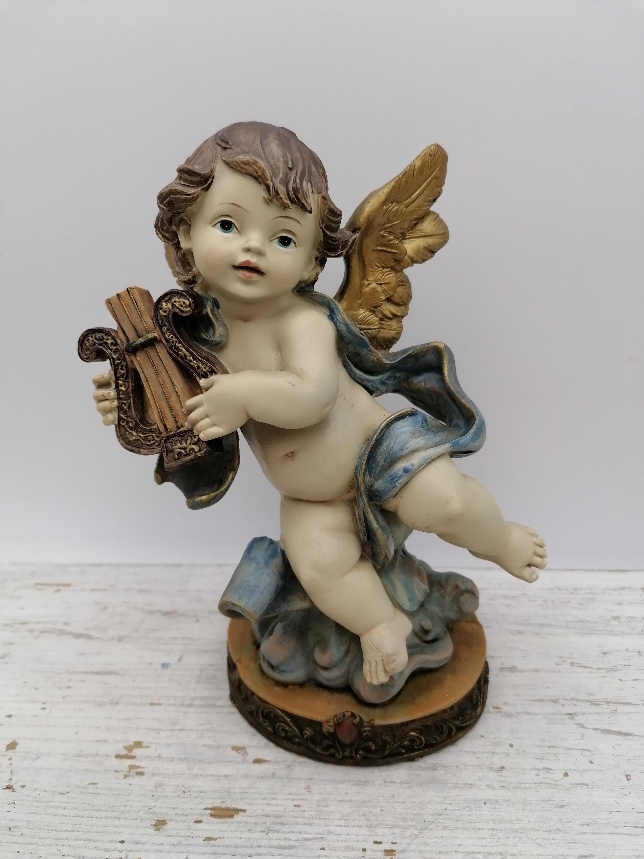 竪琴または小さなハープを持った天使の置物。 - Etsy 日本