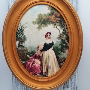 Antique oval Picture Frame in Wooden base,painting wood Frame,gold oval Frame,Wall Hanger print Frame, Antique Picture Frame, rare painting