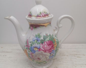 Vintage porcelain Teapot,Flower Decor Teapot, unique Teapot, floral print rare Teapot, Collectible Teapot