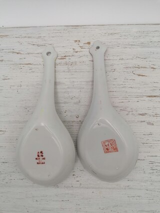 Set Di 4 Cucchiai Grandi In Ceramica Cinese – Miso, Ramen E Pho – Manico Lungo Con Motivi Retrò Fatti A Mano