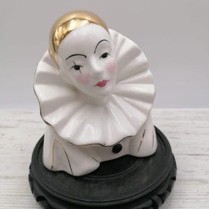 Figurine de clown Pierrot vintage, statue buste de Pierrot en porcelaine, figurine de Pierrot, statue de Pierrot blanc et or, cadeau de collectionneur, pierrot rare