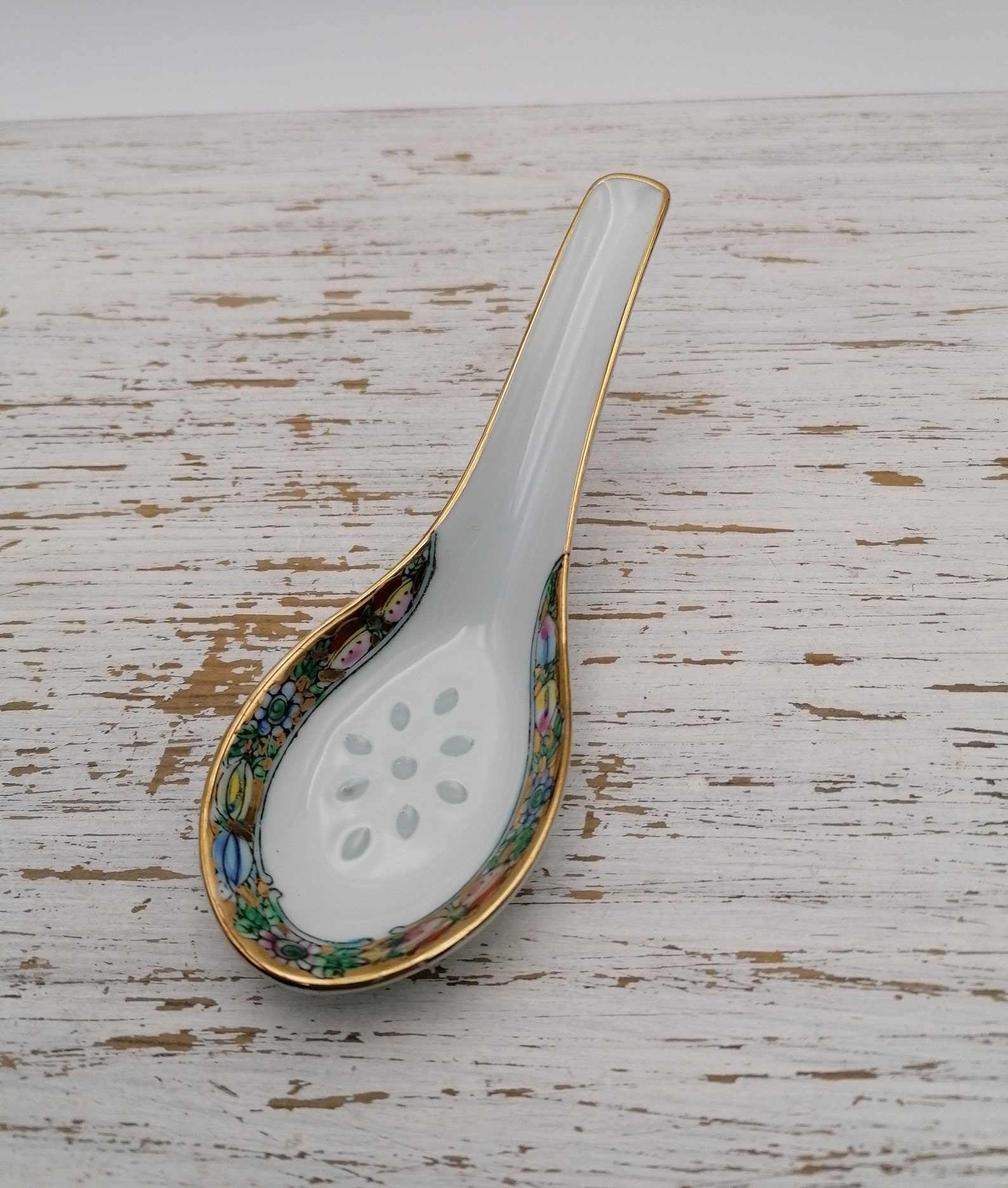 Porcelain Chinese Rice Noodle Soup Spoon Floral Pattern Etsy