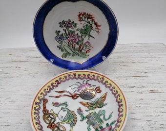 Vintage Paar blaue und weiße Teller, asiatische dekorative Teller, Home Decor