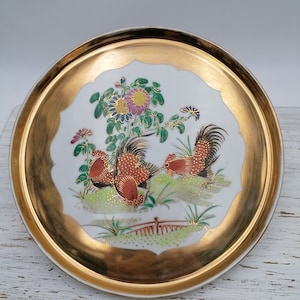 Big 9.8 in Chinese Plate, Red Rooster Chinese Porcelain Big Plate, Asian Decor Plate, Oriental Plate Porcelain, Asian Kitchenware