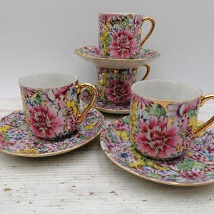 Vintage thousand flowers Coffee set, Asian A Thousand flowers Coffee set, Flower coffee cup with saucer, Oriental Rare Coffee Set