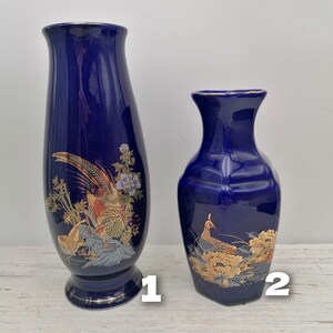 Vintage ceramic vase, Flower decorated vase, House decoration, Small blue vase Oriental, Couple of birds decor vase, Blue Porcelain vase