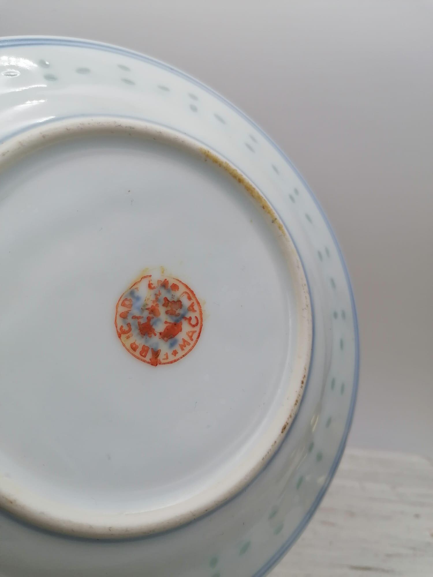 ヴィンテージ 6.8インチ 陶器製中国皿、東洋風の青い花皿、青と白の