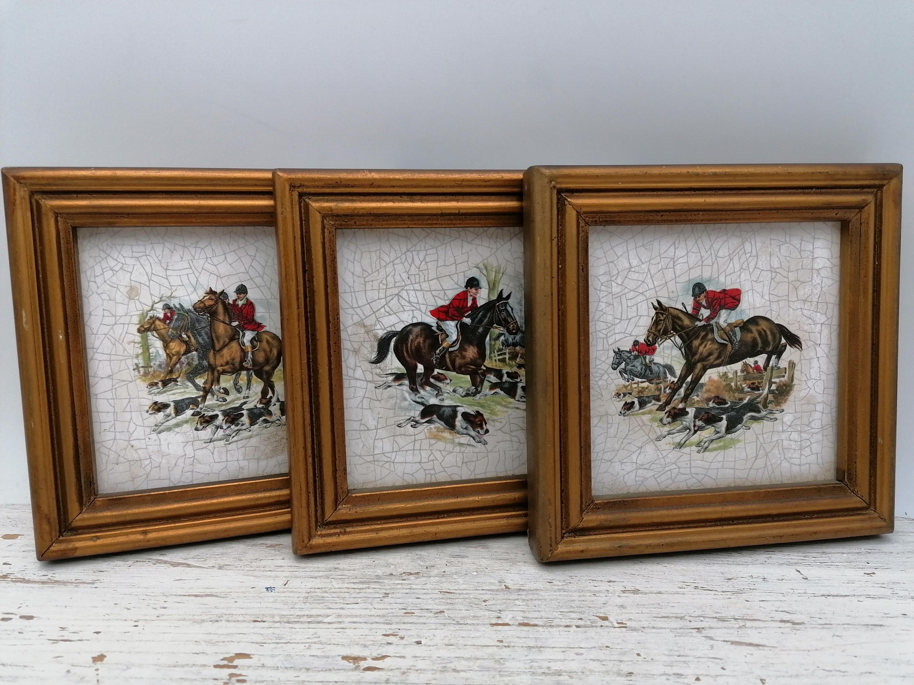Vintage Fox Hunting Framed Tile, Hand Painted, Ceramic Tiles, Wall ...