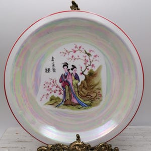 Vintage ceramic Japanese style plate, Sakura Decor plate,  Portuguese ceramic plate with Japanese Decor, Asian girl Decor plate