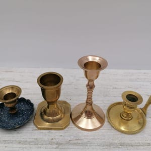 Vintage small Brass Candlestick, Candlestick brass, Blue Small Candlestick, Miniature Candlestick ,Carved brass candlestick with handle