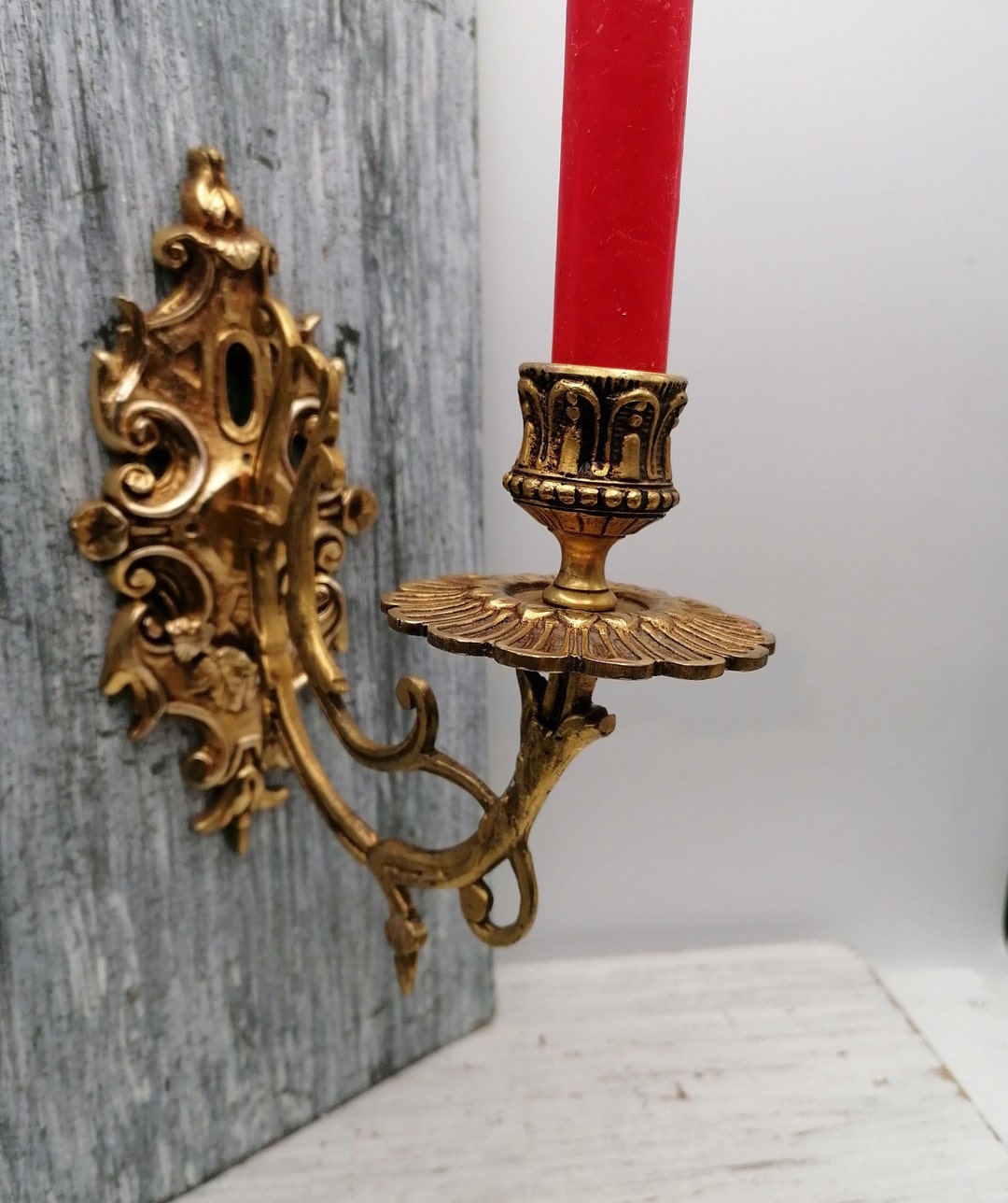 Vintage Carved Brass Candle Holder Wall Candle Holder Rare Etsy