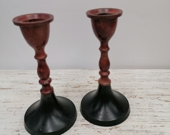 Set di 2 piccoli candelabri in metallo, candelabro Braun intagliato, mini candelabri, candeliere decorativo, candelabro in metallo coppia