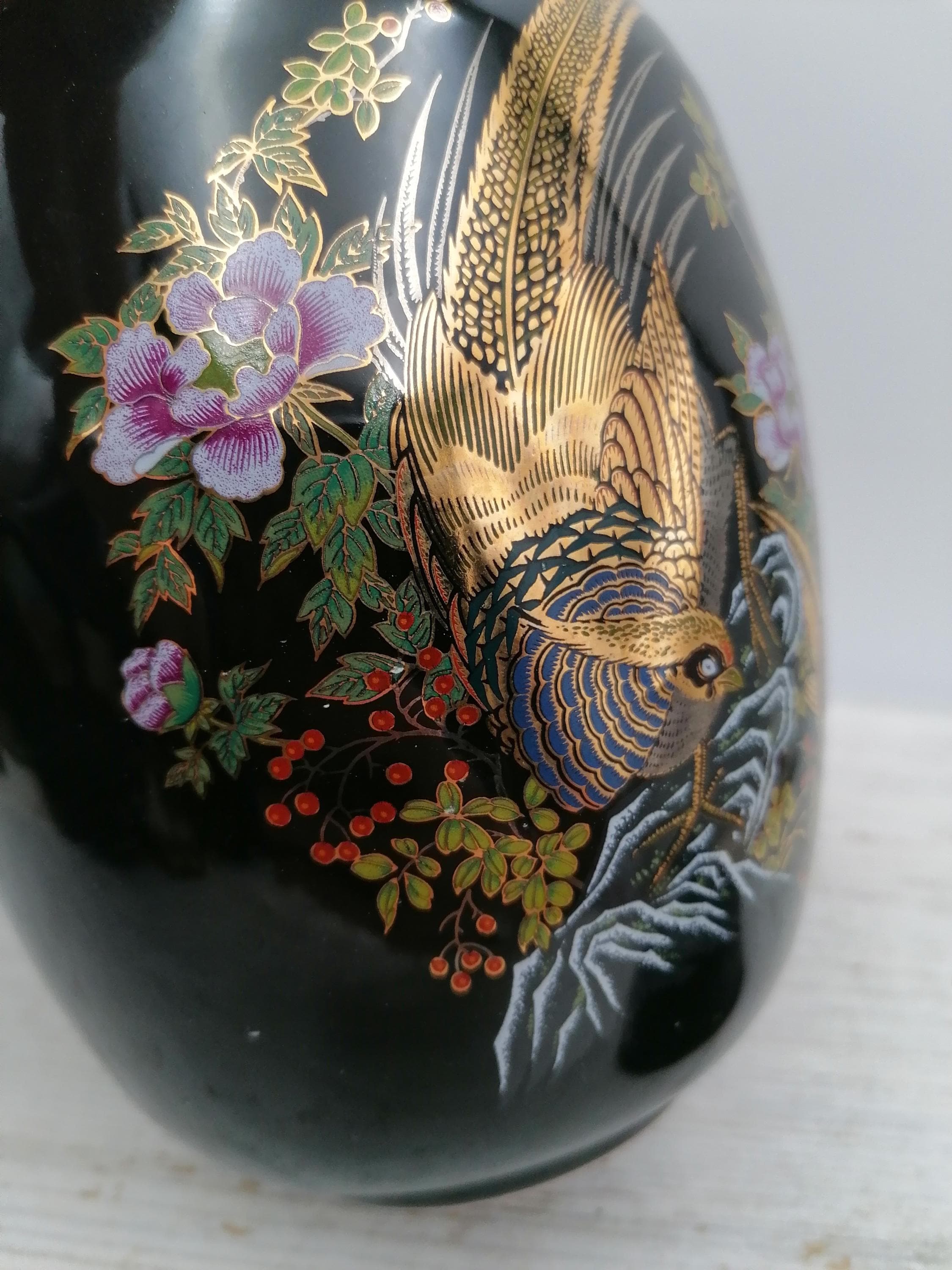Vintage Black Japan Vase With Lid, Japan Gift, Collectible Vase