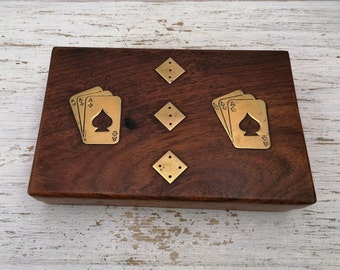 Wooden Playing Cards Box, Handmade Box, Rectangular Box, Brown Wood Trinket  Box,  House Decor