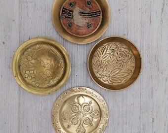 Carved 3&quot; Brass Indian Plates,Small Brass Trincket Plates, Home Decor, brass small plates, indian brass plates