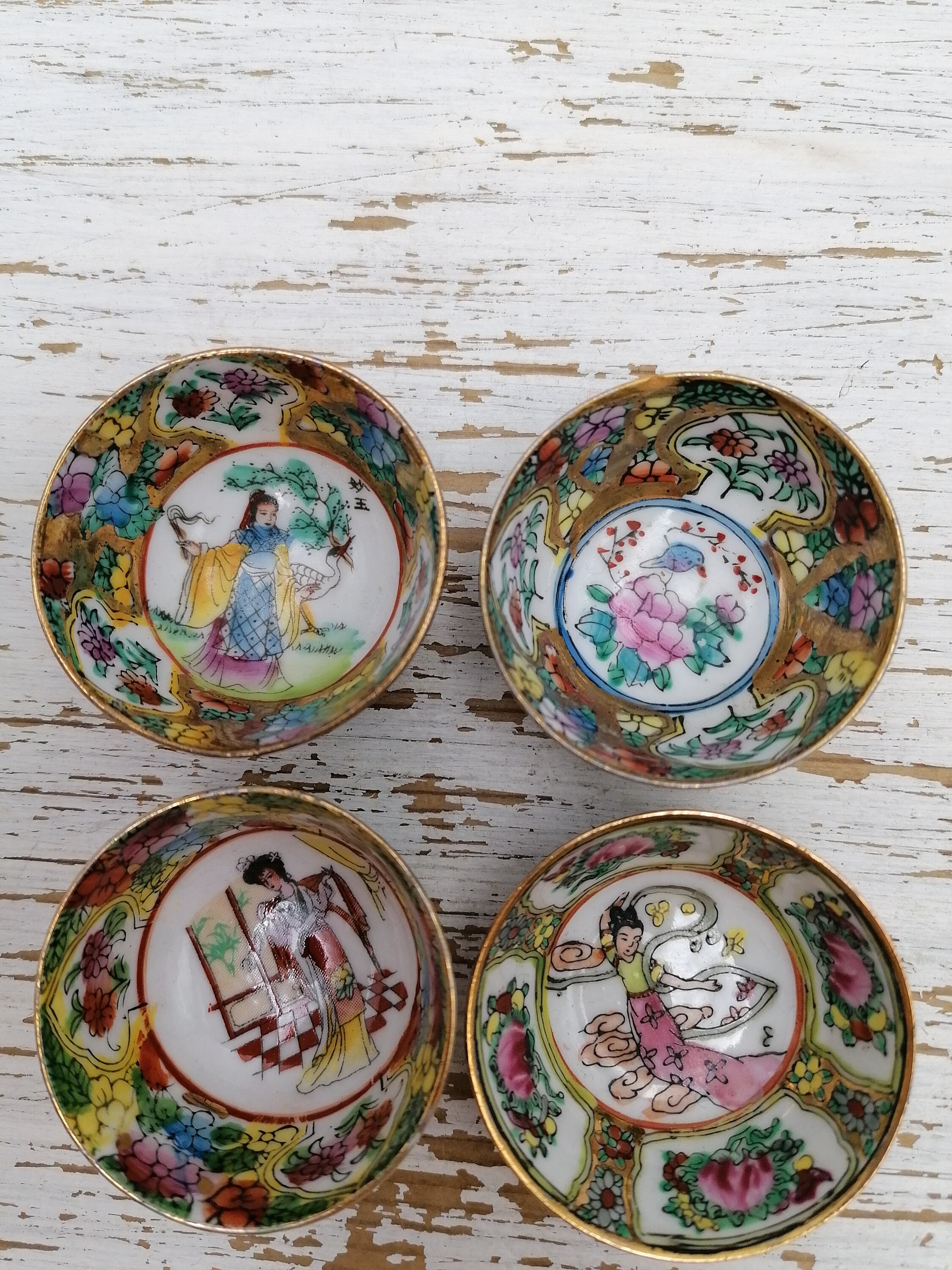 Set of 4 Miniature Chinese Cups Small Chinese Saucers Etsy
