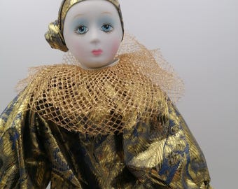 Poupon Artiste Pierrot PN - Céramique Et Nylon - Vintage XXe - Fabriqué En France - 20 Cm