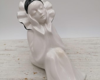 ヴィンテージピエロピエロの置物、陶器のピエロ像、座ったピエロの置物