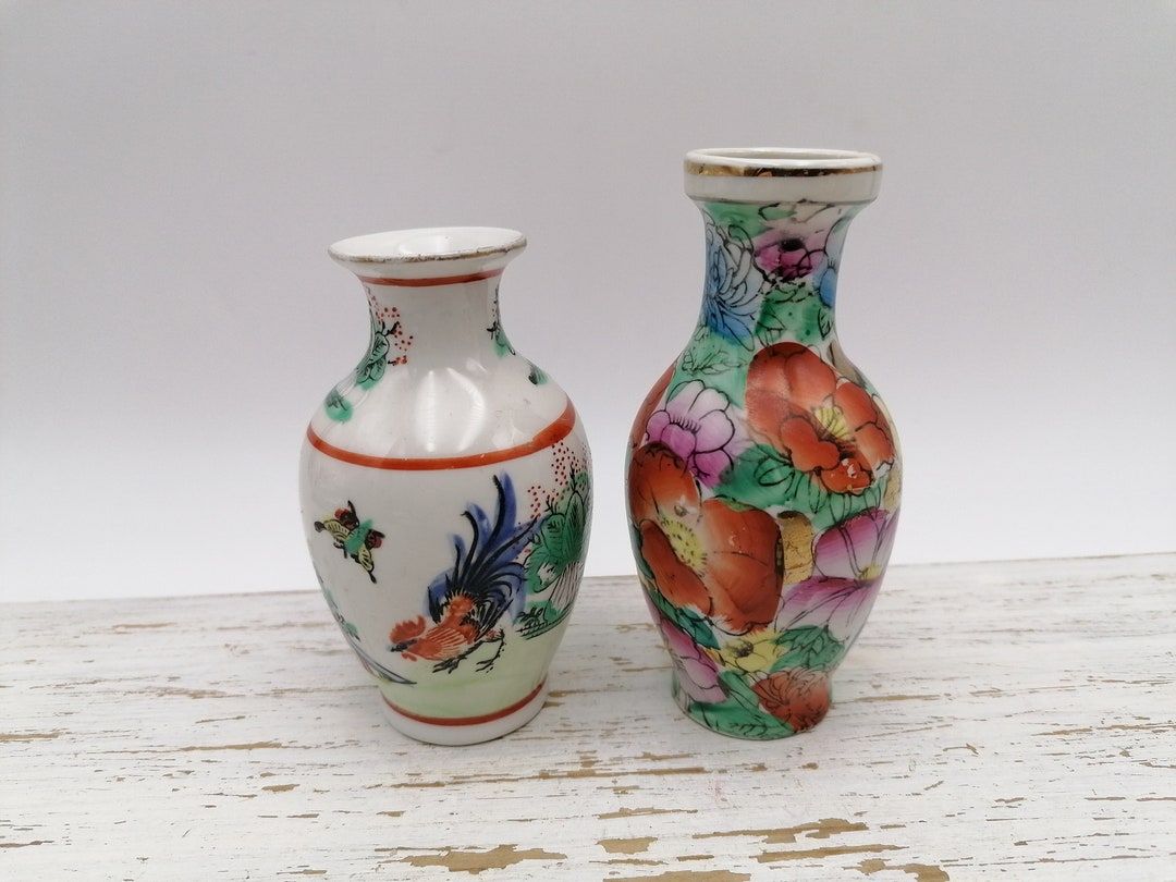 Set of 2 Small Chinese Vases Beautiful Pair of Asian Vases Etsy
