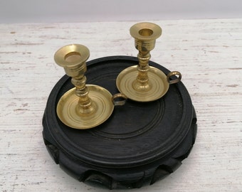 Set of 2 small Brass candlestick with handle, Carved Brass candlestick, mini Candelabras,decoration brass candlestick,pair small Candlestick