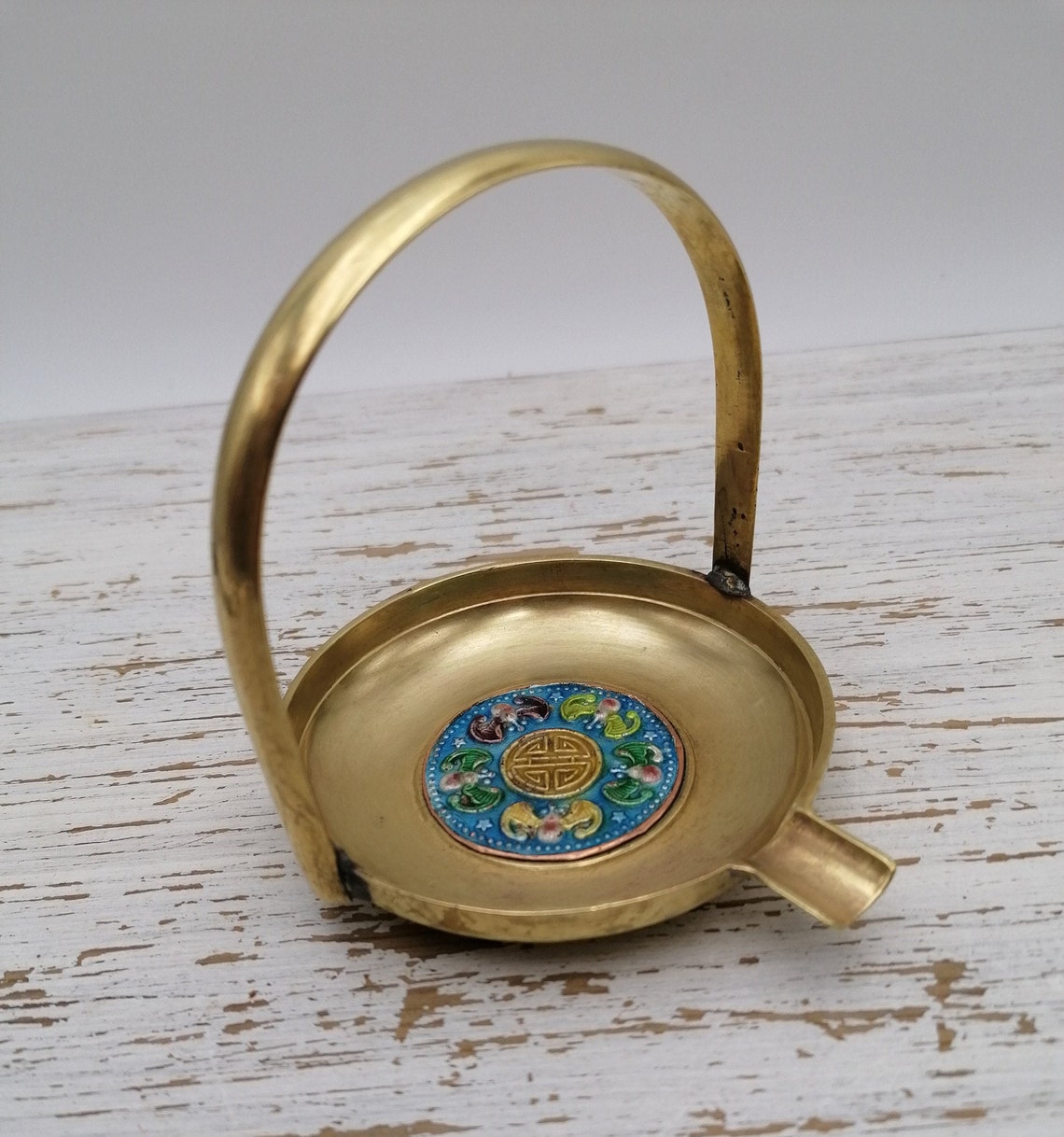 Vintage Round China Ashtrayrustic Vintage Brass Ashtray Etsy