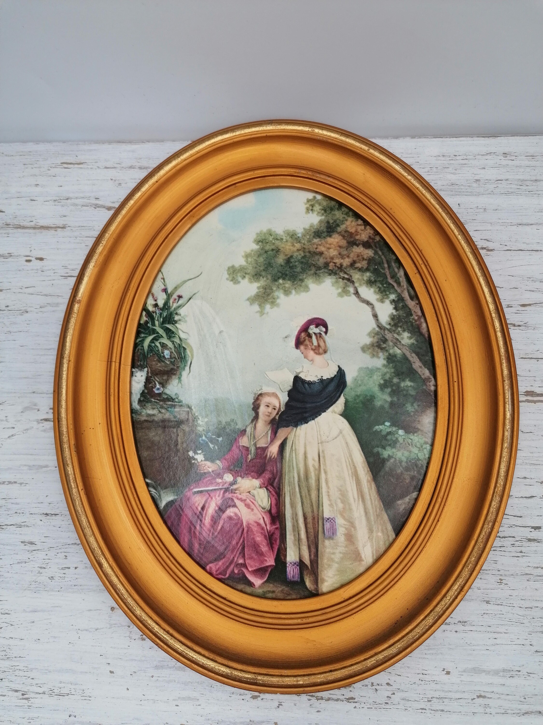 木製ベースのアンティーク楕円形額縁、絵画木製フレーム、金色の