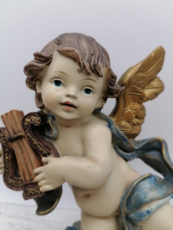 竪琴または小さなハープを持った天使の置物。 - Etsy 日本
