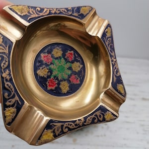 Vintage &quot;Solid Brass Ashtray,brass Ashtray, Decoration Brass Ashtray, Flower Decor Ashtray, Vintage Gift,Heavy brass Ashtray