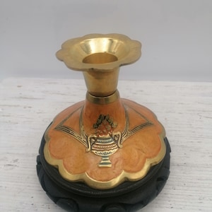 Bougeoir en céramique, bougeoir avec trou pour le doigt, bougeoir avec support, bougeoir à motif floral, bougeoir rare et beau