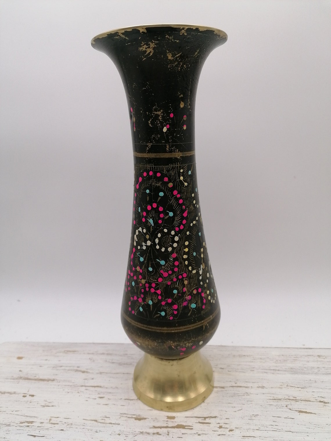 Antique Brass Vase Black Long Vase Rare Vase Home Decor Etsy UK