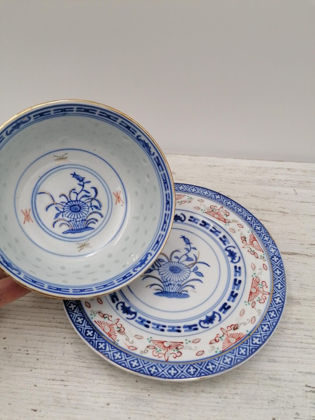 Vintage Porcelain China Set Plate and Bowl , Vintage Porcelain Chinese ...