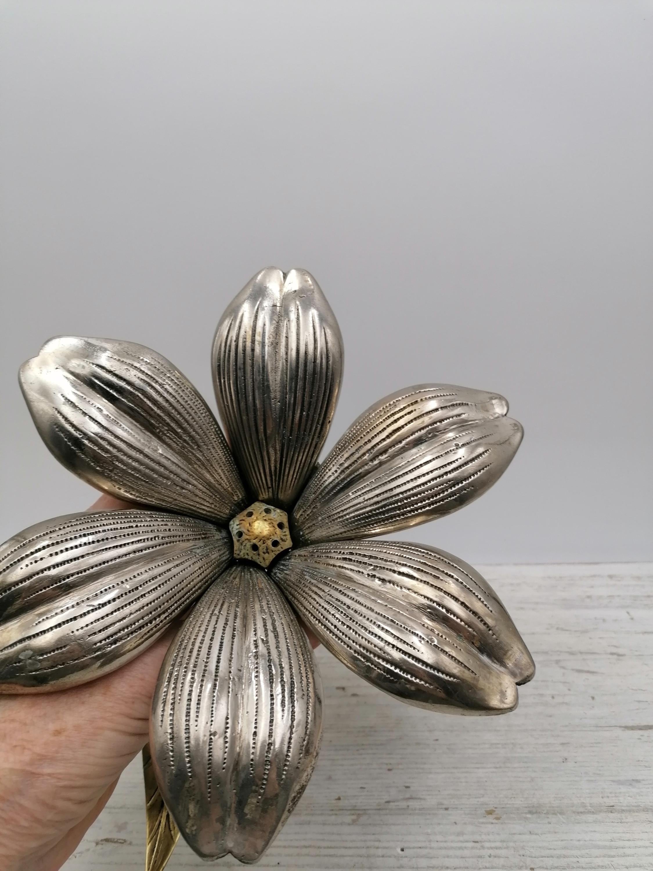 80th Silver Color Brass Ashtray,carved Petal Flower Ashtray