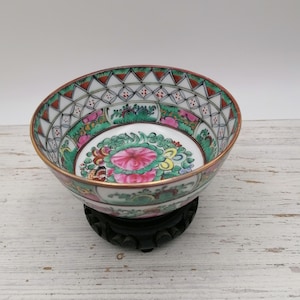Vintage chińska miska Rose Family, antyczna porcelanowa miska, chińskie naczynia, miska dekoracyjna, porcelana, prezent kolekcjonerski, miska Rose Medallion