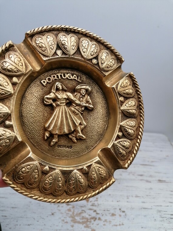 貨幣灰皿 年代物 24K ヴィンテージ真鍮製丸型灰皿、タバコ用灰皿 4 個、