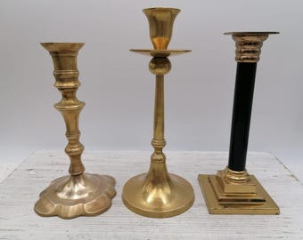Candelabro de latón, candelabro largo de base redonda, candelabro de base cuadrada, candelabro de latón elegante, candelabros de latón, decoración del hogar