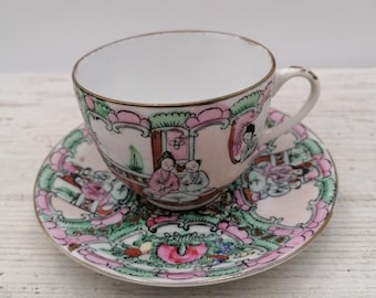 Vintage porcelain coffee /Tea set China, Rose Medallion tea set, Flower tea set China, Oriental tea set, Asian cup for tea
