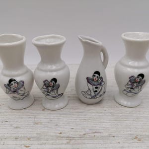 Set of 4 Vintage small Pierrot Vases, Mini Pierrot image porcelain vase, unique pierrot decor,  small Vases, Pierrot home decor