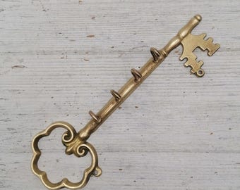 Vintage 8.5" Solid Brass Wall Hook, Carved Hanger,Key Shape Clothes Big Hanger, Brass Key Hanger , Towel Hook, Home Decor