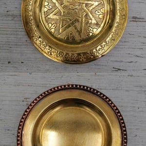 Vintage small brass plate,Carved Brass Plate , flower shape plate with floral decor