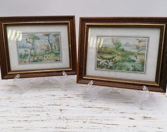 Set of 2 Photo Frames, Brown Wooden Photo Frames, Hunting Image, Duck Hunting Image in the Frame, Vintage Decoration, Hunter Lovers Gift