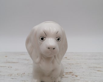 白磁器 ワンチャン置物 磁器の白い犬、貯金箱の犬、装飾的な小型犬、友人へのユニークな贈り物