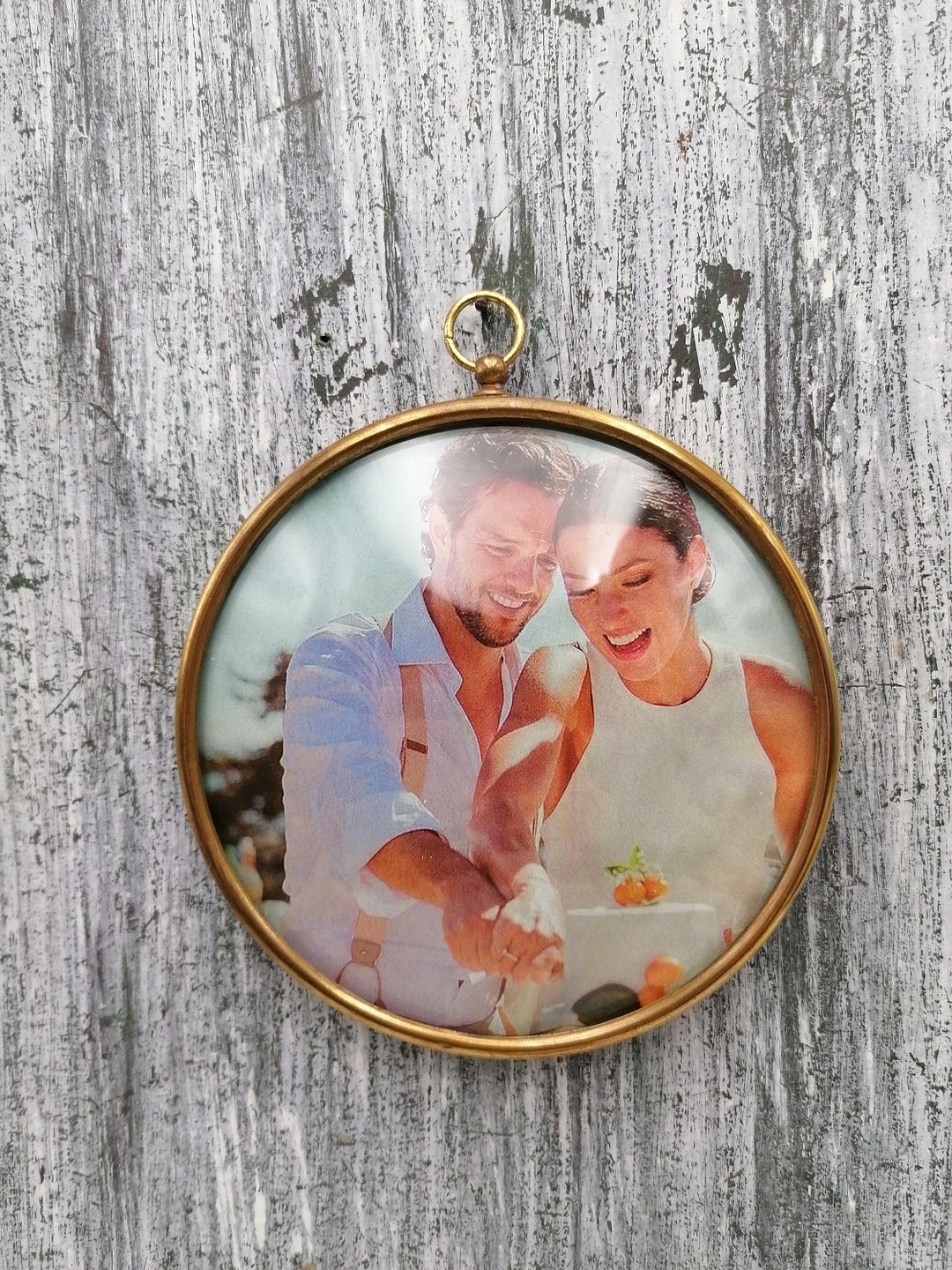 Vintage Brass Photo Frame, Brass Round Photo Frame, Wall Picture Frame