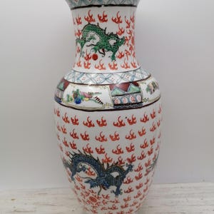 Chinese 12.4&quot; Porcelain Vase with dragons, Chinese Vase dragon, Chinese Vase,big Chinese vase, Oriental Hand Painted Vase, Asian Home Decor