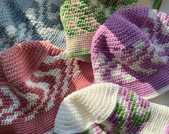 Sombrero de pescador de crochet hecho a mano: sombrero de verano unisex 100 % algodón