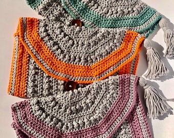 Crochet Clutch Purse, Crochet Boho Purse, Crochet Cosmetic Bag.